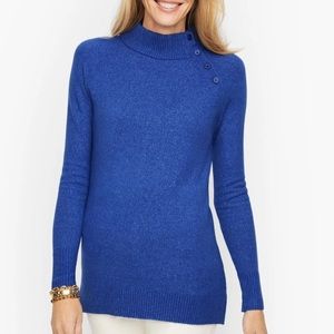 TALBOTS ROYAL BLUE FUNNEL NECK BUTTON DETAIL SWEATER
